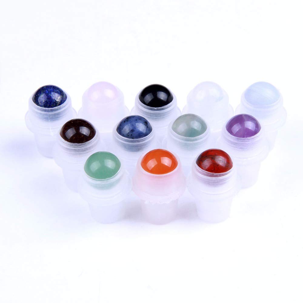 12 Pcs Natural Gemstone Roller Balls For Essential Oils,Use of Standard 5ml 10ml Replacement Roller Bottles,Polished Healing Crystal Stones roller