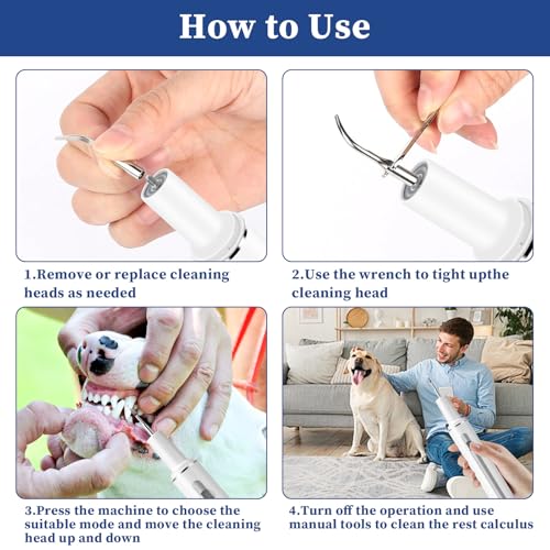 Pet Tooth Brushing Kit, Remover for Teeth Dog, Plaque Remover Safe for Dogs and Cats, 3 Modes, Pet Tooth Cleaner Dental Care Tartar Plaque Remover with LED Light (White)