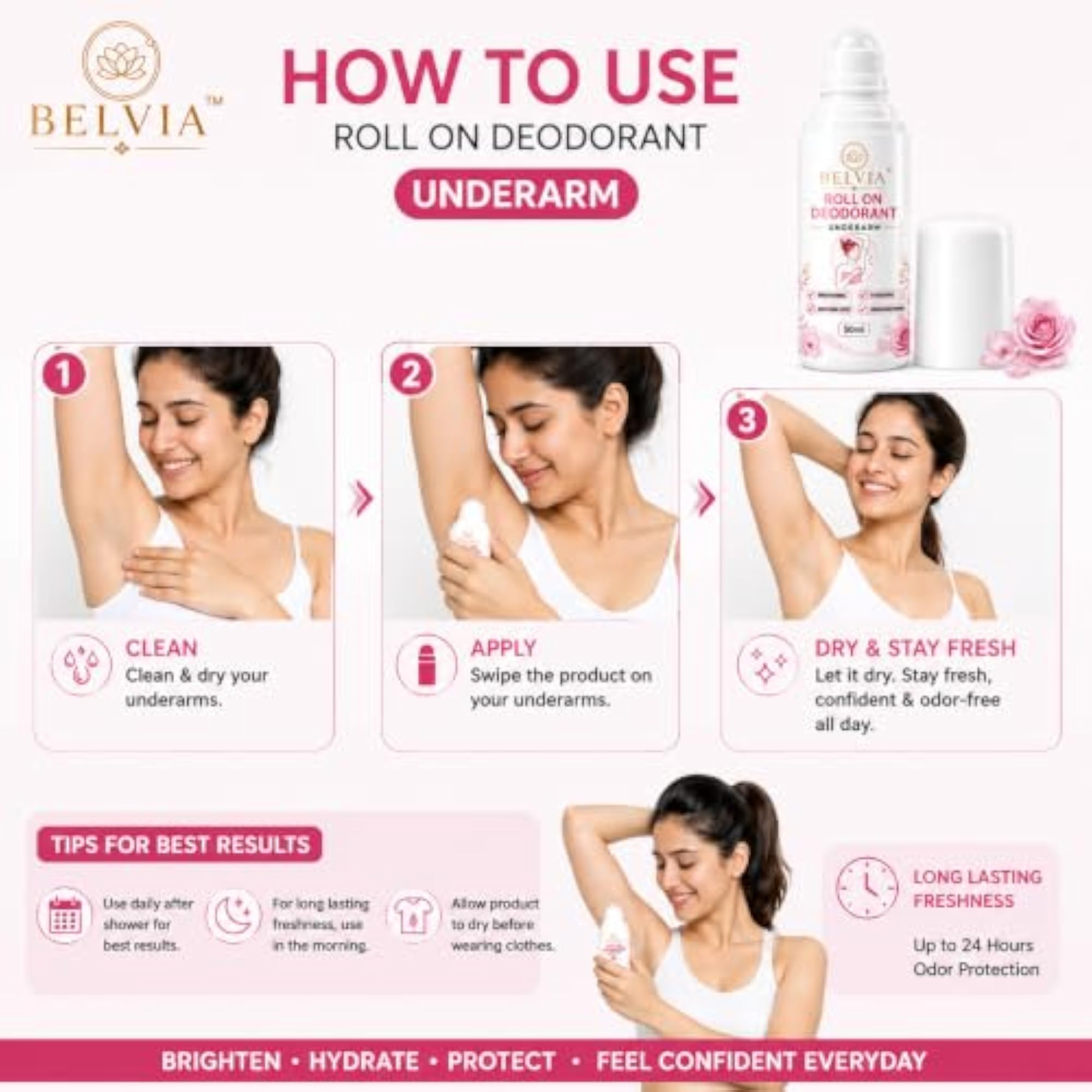 Roll on Deodorant Underarm, Pack of 2, 50ml Each