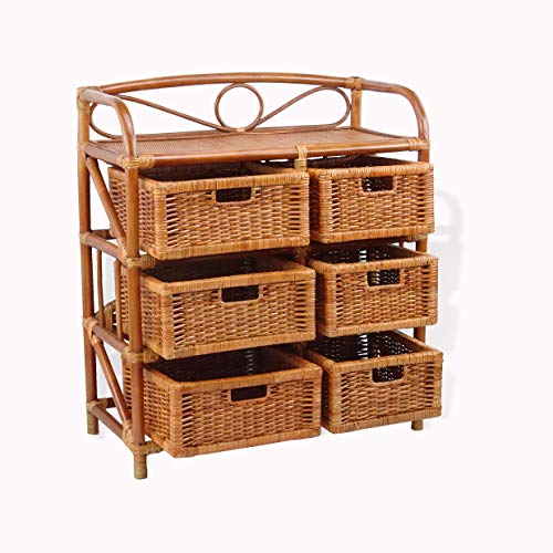 CYOIDAI SK New Interiors Laundry Chest w/ 6 Drawers Natural Rattan Wicker Handmade