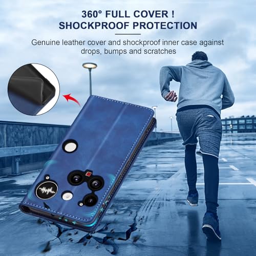 Image of Jasonyu Case for Nothing Phone 3 Leather Wallet Flip Cover with Card Holder,Kickstand, Magnetic Closure,TPU Shockproof Phone Case (Blue)