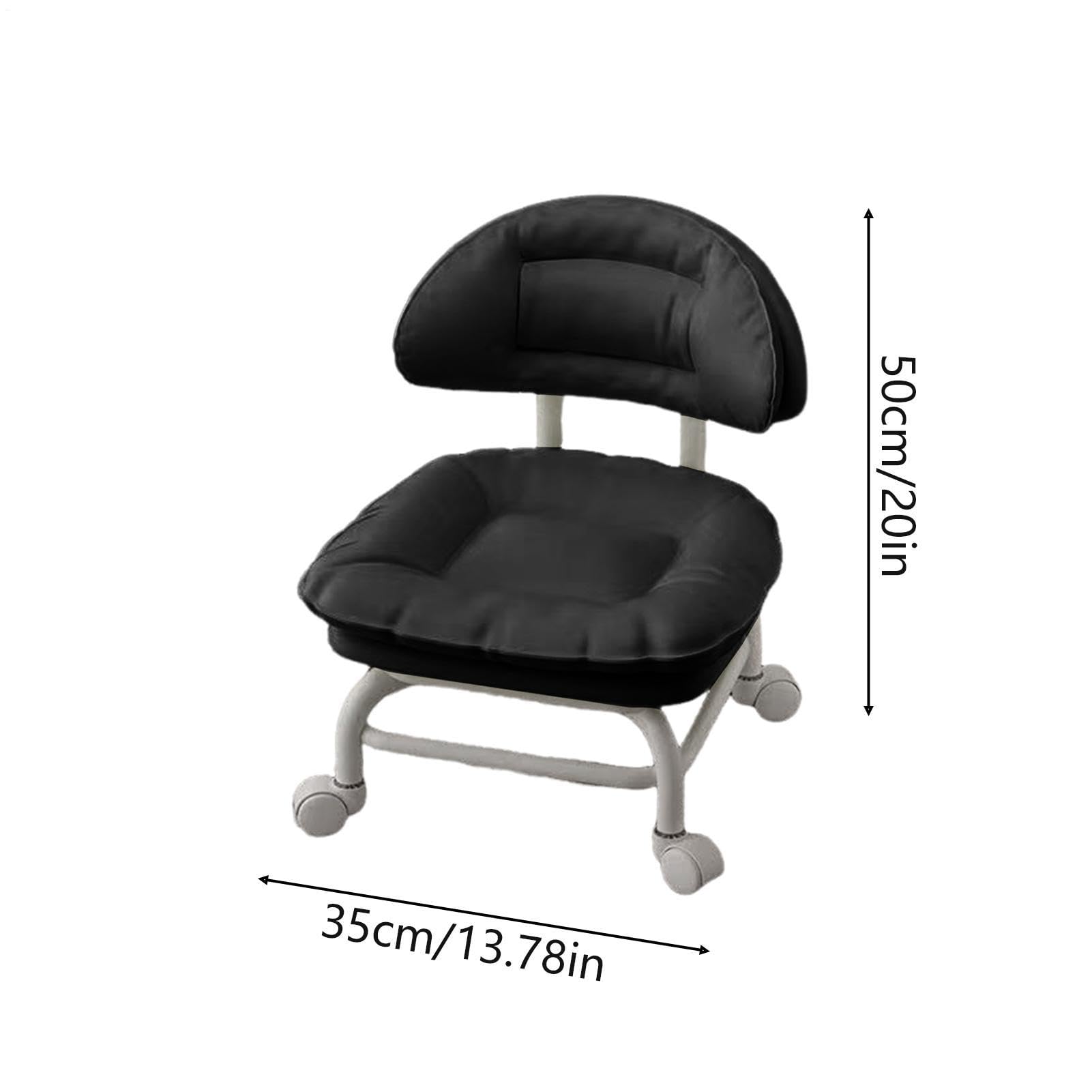 Niski taboret z podparciem oparcia, małe krzesło z cichymi kółkami 360°