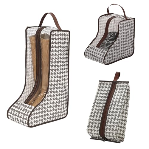 JFBNXB Boot Bag, 3-Piece Houndstooth Boot Storage Set, Tall Boot Storage Bag and Short Boot Bag for Cowboy Boots, Dust-Proof Shoe Cover for Travel and Home Organization
