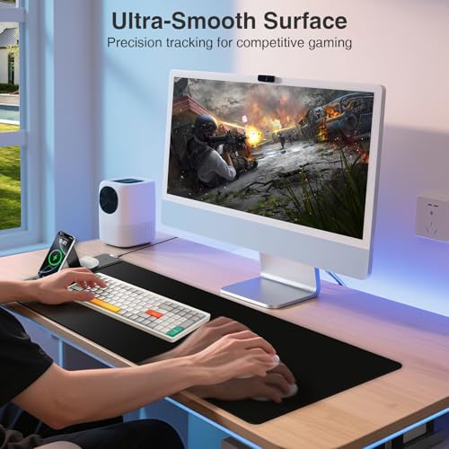 Image of Wireless Charging Mouse Pad with Foldable Phone Holder, 31.5 inchx15.8 inch, Black
