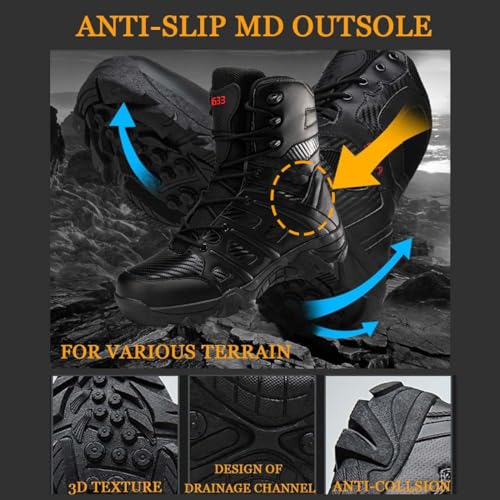 EinPlus Men's Military Tactical Boots: Hiking Boots Side Zip for Outdoor Adventure Seekers3
