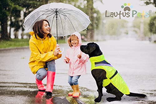 Lautus Pets Wasserdichter Hunderegenmantel, reflektierenden Sicherheitsstreifen & Leinenöffnung – Leichte, jacke für mittelgroße Hunde - M, Gelb