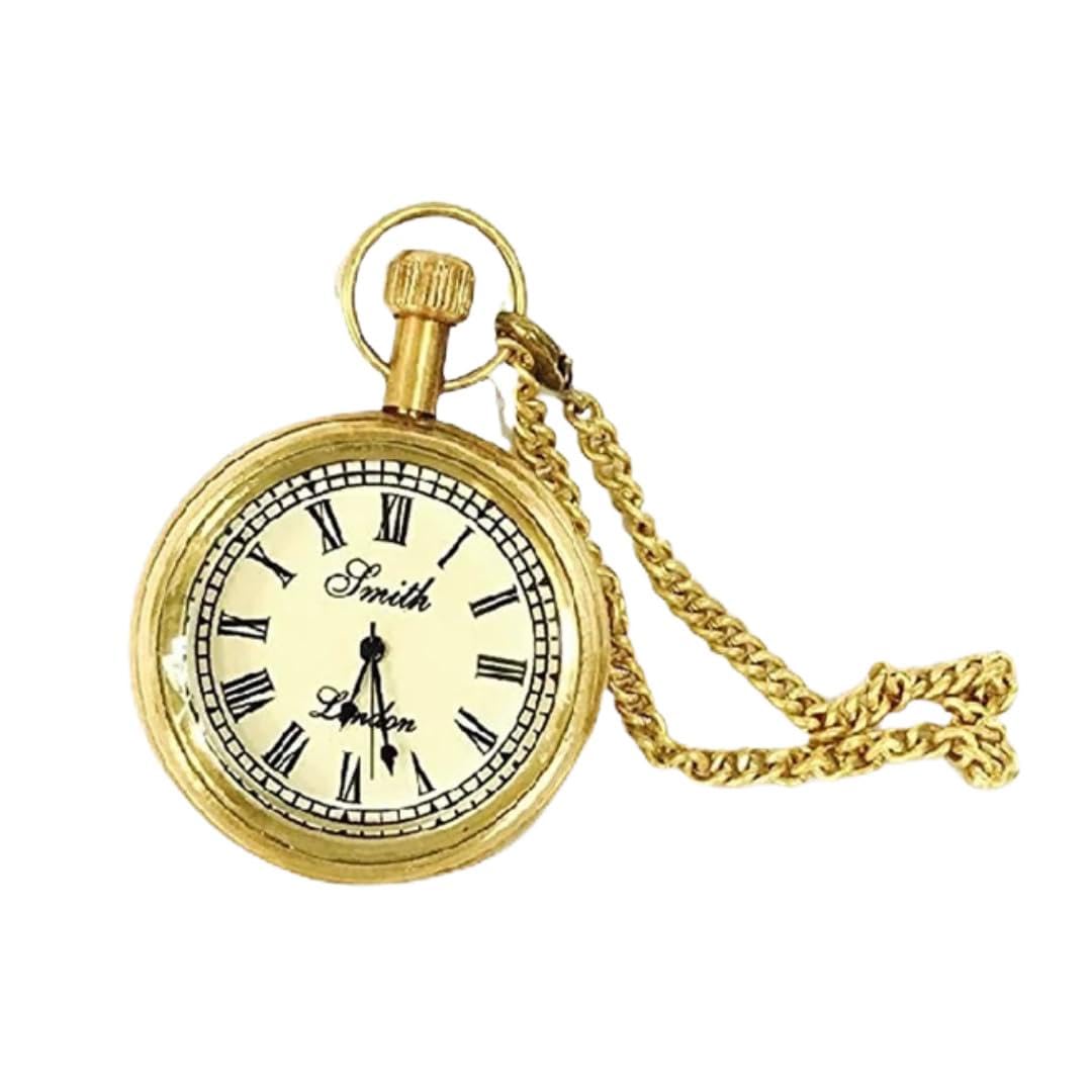 Vintage Brass Pocket Watch with Chain – Classic Roman Numeral Design, Antique Style, Ideal for Gifting and Collectors. Pocket Watch for Men & Women. Gifts