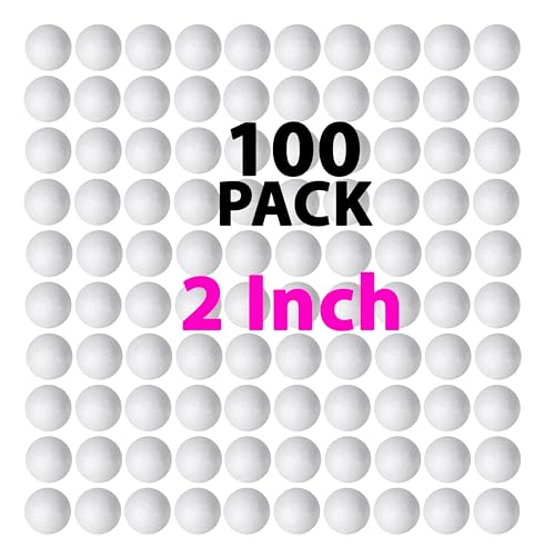 100 Pack 2'' Foam Balls - Large Craft Balls - DIY Craft for Home, School Project - Bulk Value Pack