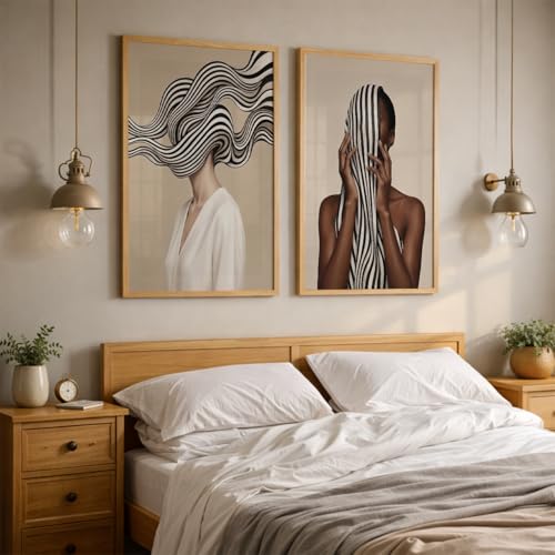 Image of TheMakerly Modern Art Wall Painting Set of 2 for Living Room | Premium HD Printed Wall Frames for Bedroom, Office & Home Decor | Minimalist Contemporary Wall Art (Ready to Hang) (M.9, 10x13 inches)