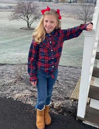 Image of Girls Sleeveless Plaid Button Down Shirt Summer Crop Tops Tie Knot Ruffle Sleeve Shirt Blouse 3-12Y