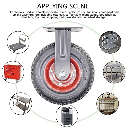 Miniatura 4 de Rueda giratoria industrial rígida de 8 pulgadas, ruedas de goma negra, rueda resistente, banda de rodadura Knobby, capacidad 500 libras500.4 lbs,