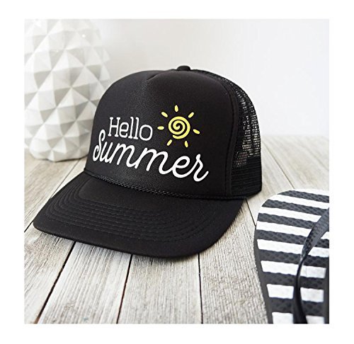 EvelynDavid My Word Swag Hello Summer Mesh Trucker Snap Back Hat (Solid Black Hat)