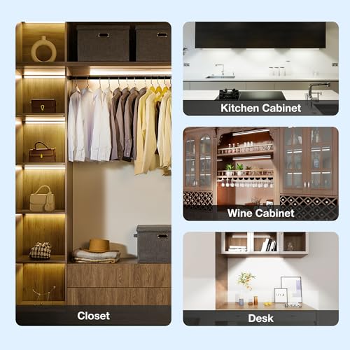Image of Under Cabinet Lights Remote Control,2 Pack Magnetic Dimmable Closet Lights,USB Rechargeable Wireless LED Shop Light,Ceiling and Under Counter Lights for Kitchen (White, 80CM)