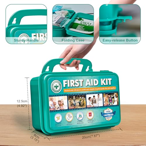 General Medi 150 Pieces Hardcase First Aid Kit - Includes Instant Cold Pack, Emergency Blanket for Travel, Home, Office, Vehicle, Camping, Workplace & Outdoor(Green) - Image 5