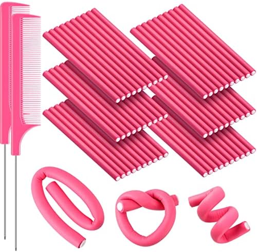 60 Pieces Flexi Rods Flexible Curling Rods Hair Curlers Rollers Twist Flexi Rods Hair Curlers Set No Heat Hair Rods Rollers Flexible Rods for Long Short Hair Women Girls (Pink, 0.3 x 7 Inch)