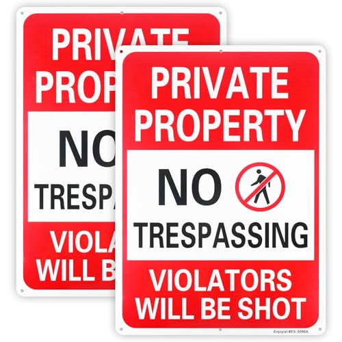 2 Pack Private Property No Trespassing Violators Will Be Shot Sign 14x 10 .040 Rust Free Aluminum Reflective UV Protected and Weatherproof