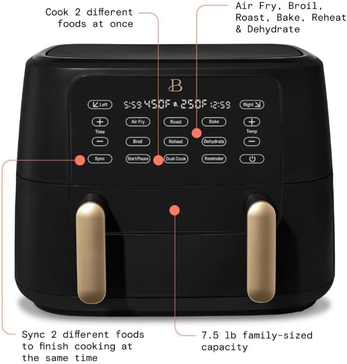 Miniatura 3 de Drew Barrymore - Freidora de aire 9QT TriZone con glaseado blanco, gran capacidad, cocción saludable y diseño elegante (blanco)