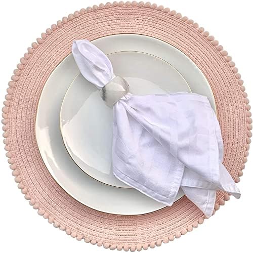 GBS Round Braided Placemats Set Of 4 For Dining Table - Circle Waterproof Washable Table Mats - Non Slip Heat Resistant Vinyl Wipeable Place Mats - 4 Pcs 15 Inches Tableware Essentials - (Blush)