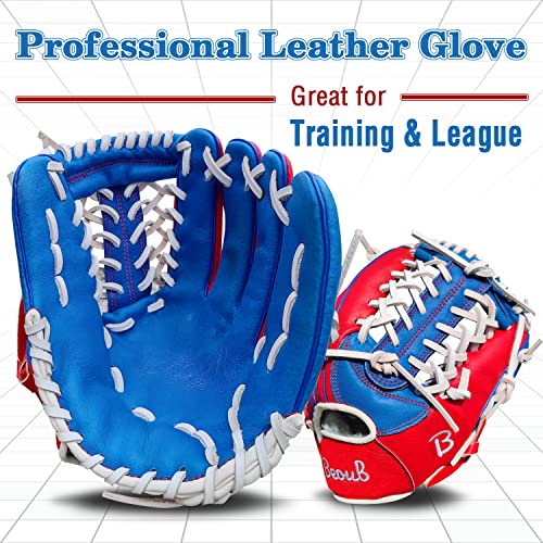 Beoub 11.25 Inch Baseball Softball Glove Youth Adults Junior Mens Women Right Handed Throw Modified Trapeze Web Leather Outfield Infield Fielding Mitts Gifts Red Blue #TOP5