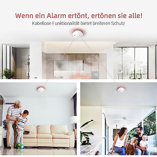 Putogesafe Rauchmelder vernetzt, Funkrauchmelder mit 10-Jahr Batterie, Max. 40 vernetzbarer...