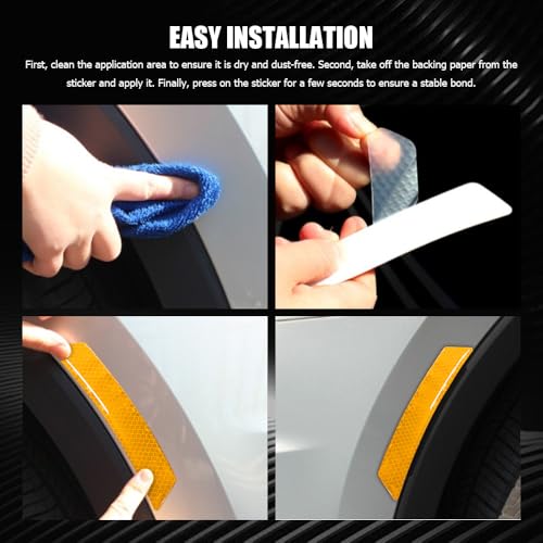 Image of 4PCS Car Reflective Trim Side Marker Stickers, Side Reflectors for Car, Anti-Collision Automatic Bumper Fender Stickers, Auto Exterior Accessories Reflector Guard Fit Cars (Yellow, 4PCS)