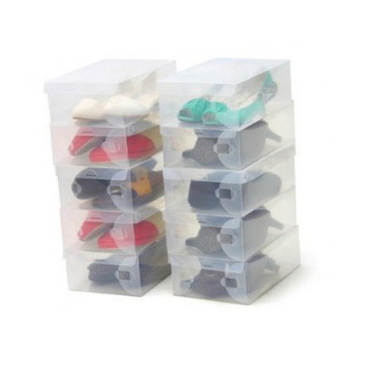 STOBAZA Candy Color Clear Plastic Stackable Organizer for Design for Shoes Accessories and More for Closet Entryway and Bedroom White