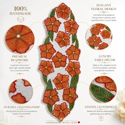 Image of Made for You Beautiful Handmade Floral Beaded 6 Seater Table Runner (Size-13x36 Inches, Multicolor, Rectangular)|Perfect for Centerpiece Runner|Living Room |Dining Room |Home & Kitchen| Party Dinners