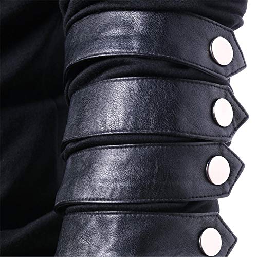 Sweat à capuche en cuir noir patchwork homme chaud et résistant - 6