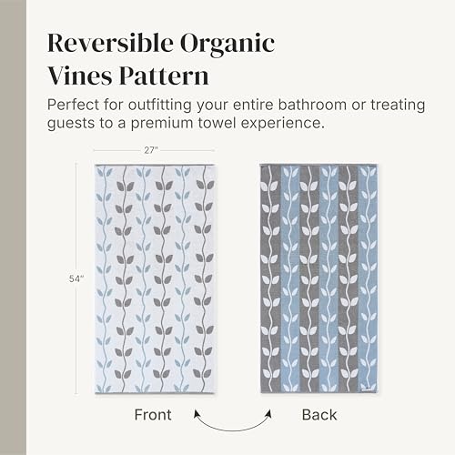Image of Modern Threads 6 Piece Bath Towel Set - Bathroom Set with 2 Bath Towels, 2 Hand Towels, and 2 Wash Cloths - 100% Cotton, Super Absorbent & Extra Soft - Reversible Natural Vine (Blue)
