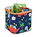 Relaxdays Cesta Giochi Bambini, Contenitori Portaoggetti con Dinosauri, Box Pieghevoli Salvaspazio, in Stoffa, Blu, 1 pz