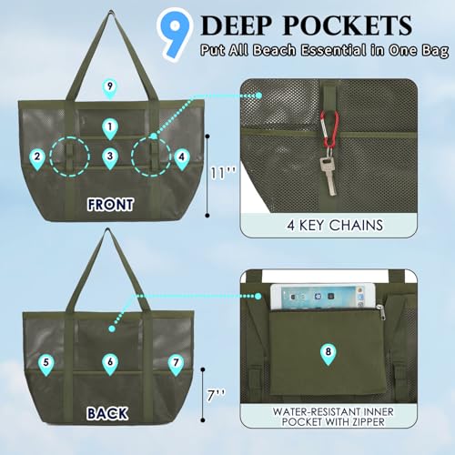 Image of Fammart Mesh Beach Bag for Women, Large Beach Toy Pool Bag with Zipper Pocket, SandProof Cruise Essentials 2026 Family Travel