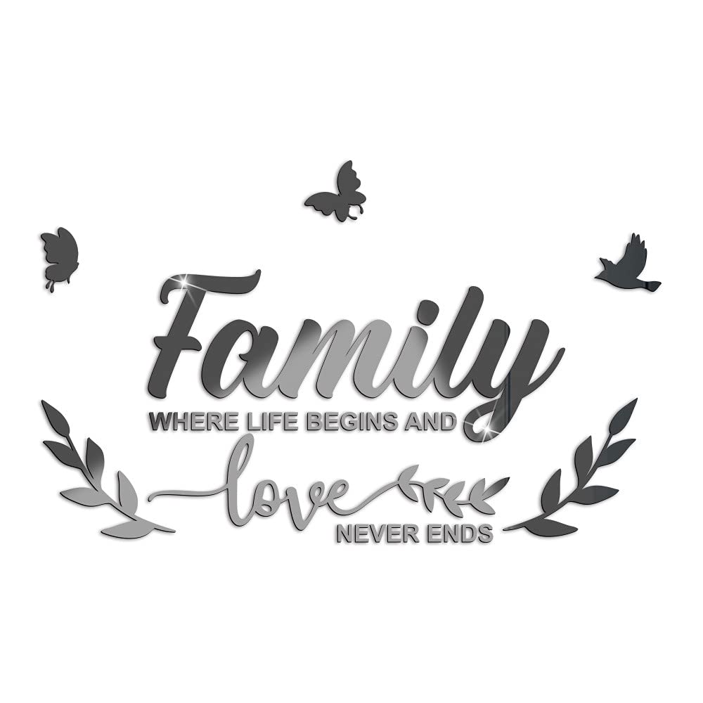 3D Family Butterfly Mirror Wall Sticker Decoration Sofa Background Wall Sticker Wall Sticker Wall Decoration Wall Decoration Decals for Living Room Bedroom Home Decor Black