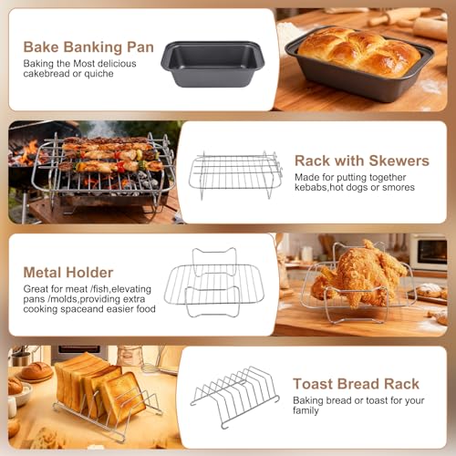 Image of Air Fryer Accessories, 16pcs Set for Ninja DZ401 DZ201 Foodi Dualzone Air Fryers with 100pcs Air Fryer Liners, 2 Non-Stick Pans, Bread,Toasting,Skewer Racks, Food clip, 6 Cake Cups, 2 Mitts
