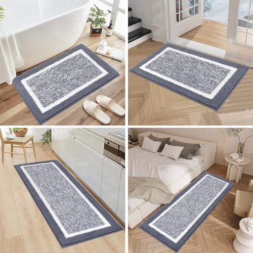 Pauwer Bathroom Rug Mat Set 3 Piece, Microfiber Shaggy Bath Set, Non-Slip Ultra Soft Carpet Mats, Absorbent with U-Shaped Toilet for Bathroom, Tub, Shower, Dark Grey