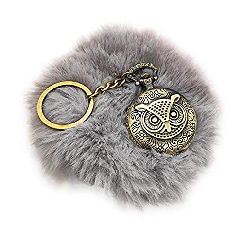 Image of AUGEN Pocket Watch Metal Keychain Oul Bird Retro Vintage for Gifting With Key Ring Anti-Rust (Pack Of 1)