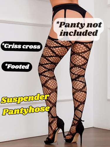 Kaei&Shi Garter Belt and Thigh Highs,Sexy Fishnet Stockings for Women Lingerie,Suspender Pantyhose Rave Party Club Night2