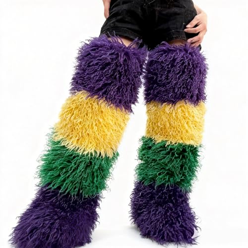Image of Black Thigh High Fur Boots, Over the Knee Fluffy High Boots, Tall Furry shoes for Women