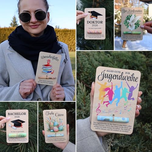 ZUKLA Verpackung für Geldgeschenke Führerschein Geschenk - Holz - 15 x 10 cm - Geldgeschenk Verpackung Holz - Führerschein Gutschein