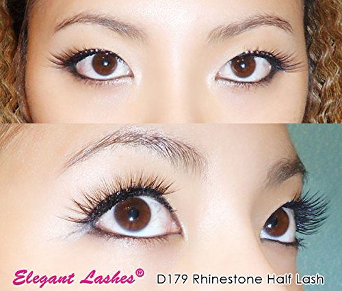 Elegant Lashes D179 (Black Criss-Cross Rhinestone Accent/Half False Eyelashes) Halloween Dance Rave Costume #TOP3