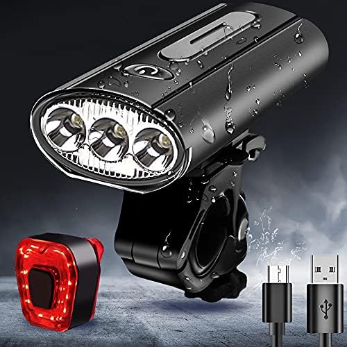 Bike Light Runtime 8+ Hours,4000Lumens Super Bright 3LED Rechargeable