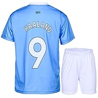 metekoc Manchester Haaland 2025/2026 Blue #9 Football Fußball Kinder Trikot Shorts Jugendgrößen (Blue,176)