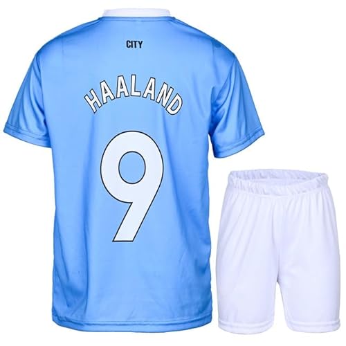 metekoc Manchester Haaland 2025/2026 Blue #9 Football Fußball Kinder Trikot Shorts Jugendgrößen (Blue,140)