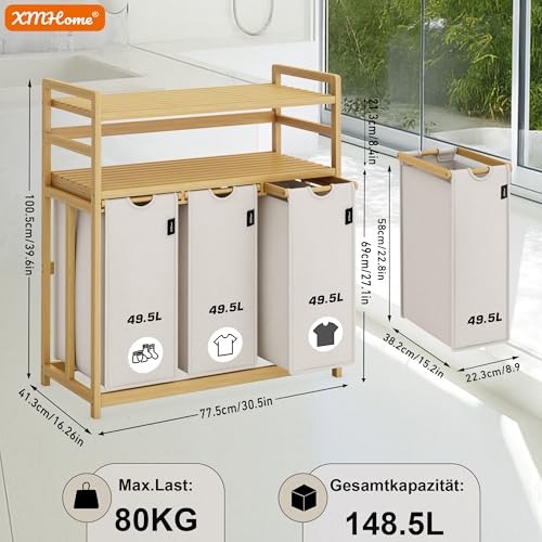 Meuble boîte à linge en bambou durable avec étagères intégrées