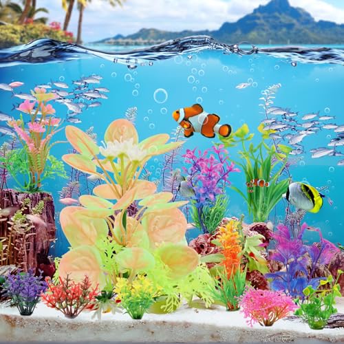 Image of QUOZUO Fish Tank Accessories Aquarium Decorations Plastic Plants, 11cs Small Goldfish Turtle Tank Decorations Artificial Plants, Aquarium Decor Colorful Grass Plant