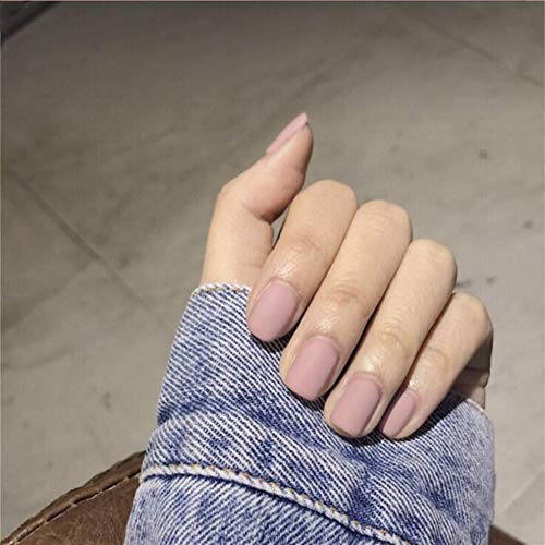 Cathercing 24 Pcs Ballerina Pure Color Matte Coffin Nails Short False Nails Fake Gel Nails Tips Art for Women Teen Girls Gift (pink gray)