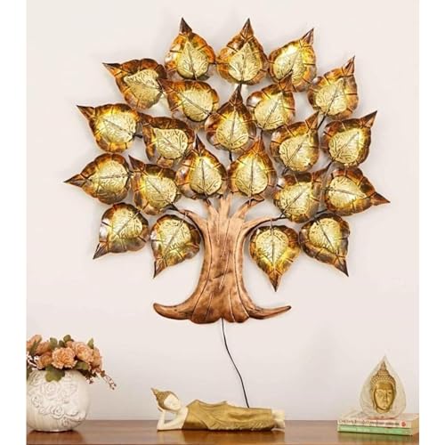 Image of Bharat Art Metal Iron Zol Pan LED Tree Wall Art | Decorative Metal Wall Hanging for Home Living Room Bedroom Hotels | Multicolor (41 x 2 x 35 Inch) | CW190