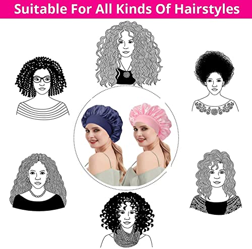 EHIOG Seidenhaube zum Schlafen – Atmungsaktive, Verstellbare Schlafhaube aus Satin für Locken, Damen & Mädchen, Doppellagiges Silk Bonnet (Schwarz)