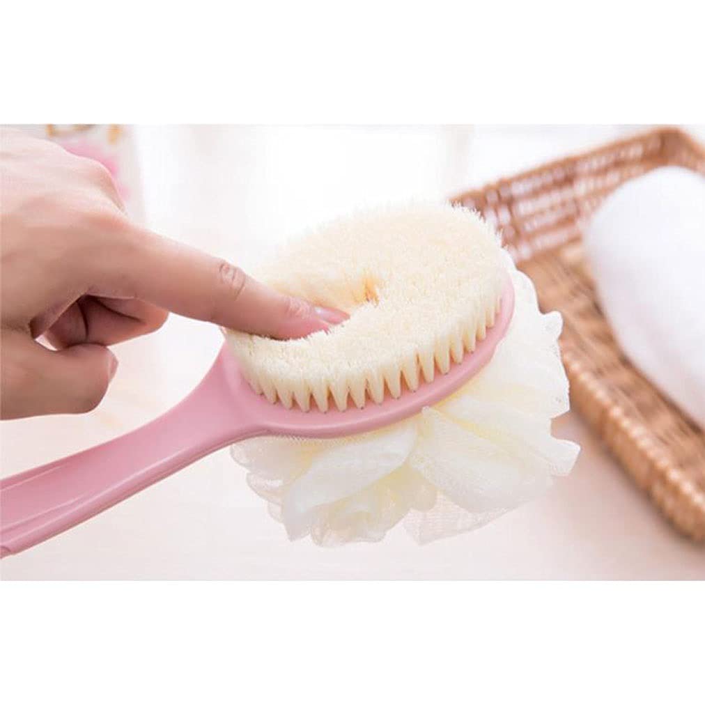 Ręcznik złuszczający Szczotka do ciała pod prysznic z włosiem i miękkim szorowaniem z tyłu Loofah Gąbka do kąpieli z zakrzywioną długą rączką Szczotka do złuszczającej kąpieli, Szczotka do c