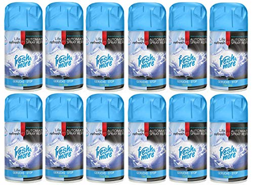Fresh & More Lufterfrischer Nachfüller 12er Pack Geruchs-Stop 250ml - Duft Nachfüller kompatibel mit Air Wick Freshmatic, Glade Brise - Duftspray für Geruchsneutralisierung & Frische