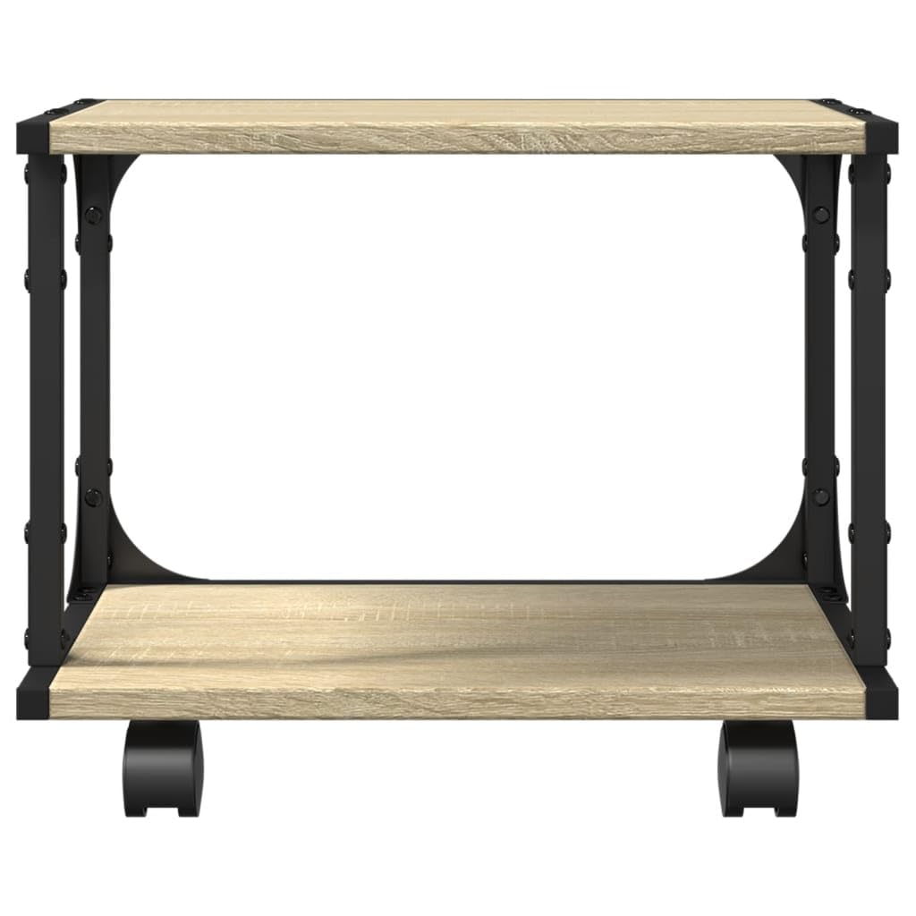 Druckerständer Sonoma-Eiche mit 2 Ablagen und 4 Rollen, 41x28x33,5 cm, fahrbarer Büro Organizer mit Stauraum und Ablage, mobiler Druckerwagen für Homeoffice und Arbeitszimmer